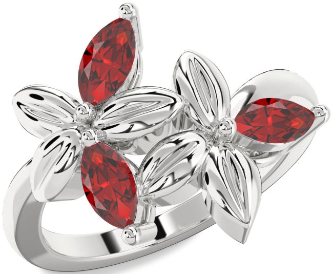 Ruby White Gold Flower Ring