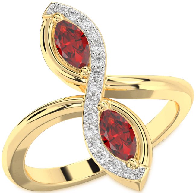 Diamond Ruby Gold Infinity Marquise Two Stone Birthstone Ring