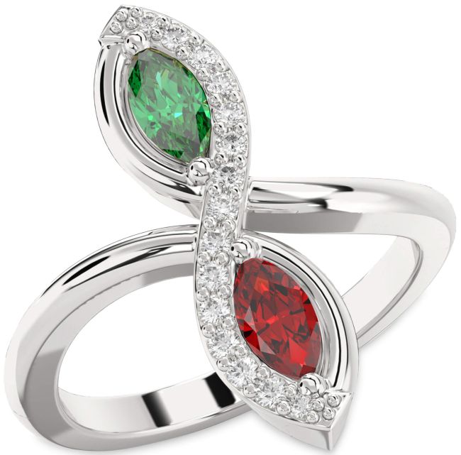 Diamond Silver Infinity Marquise Two Stone Promise Ring