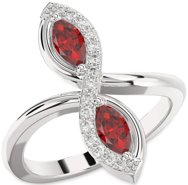 Diamond Ruby Platinum Infinity Marquise Two Stone Birthstone Ring