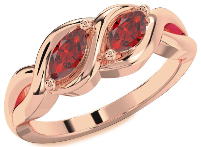 Ruby Rose Gold Infinity Marquise Two Stone Birthstone Ring