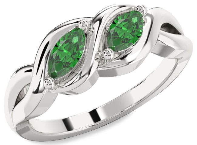 Emerald Platinum Infinity Marquise Two Stone Birthstone Ring
