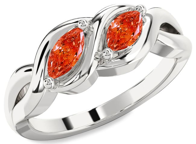 Fire Opal Platinum Infinity Marquise Two Stone Ring