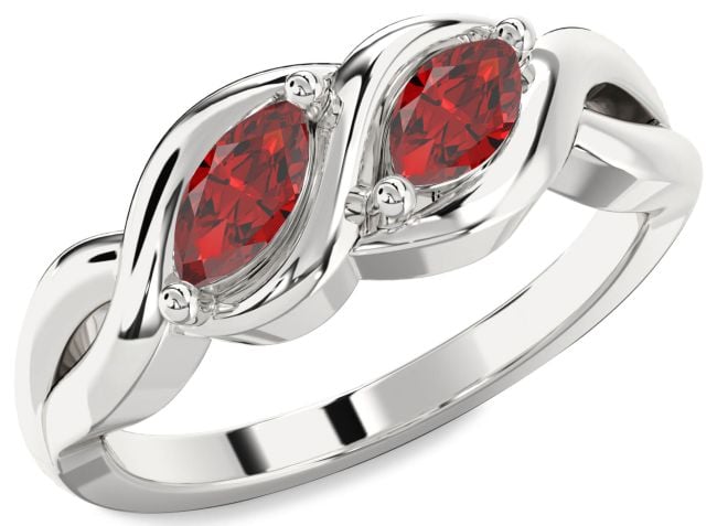 Ruby Silver Infinity Marquise Two Stone Birthstone Ring