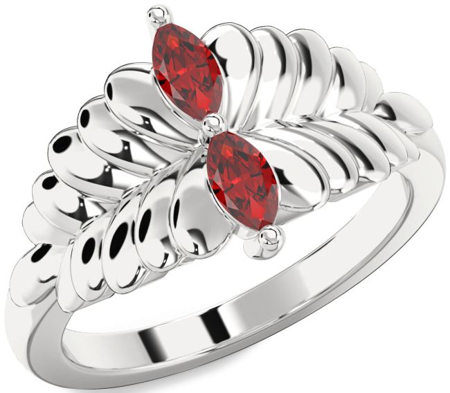 Ruby Silver Marquise Two Stone Birthstone Ring
