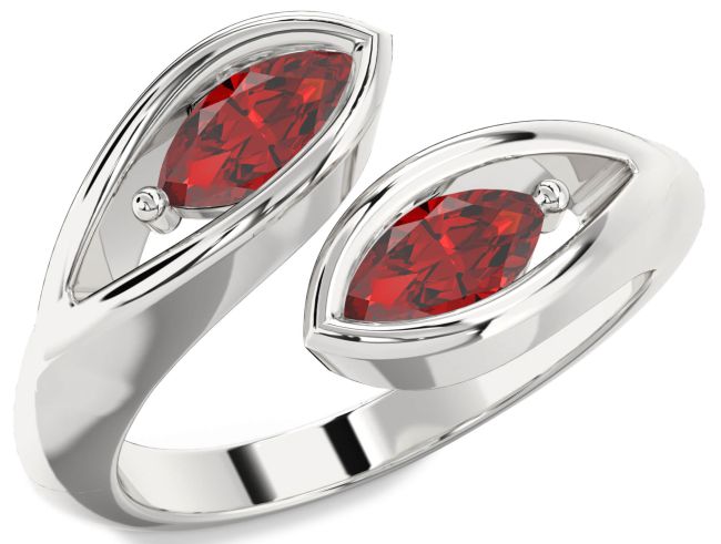 Ruby Silver Marquise Two Stone Birthstone Ring