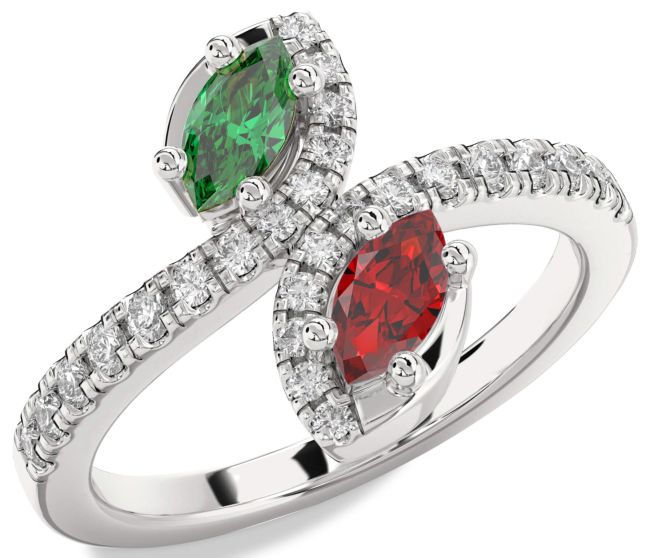 Diamond Silver Marquise Two Stone Promise Ring