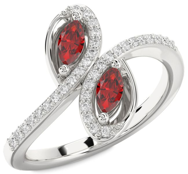 Diamond Ruby Platinum Marquise Two Stone Birthstone Ring
