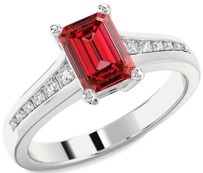 Diamond Ruby Platinum Ruby Cut Solitaire Pave Engagement Ring
