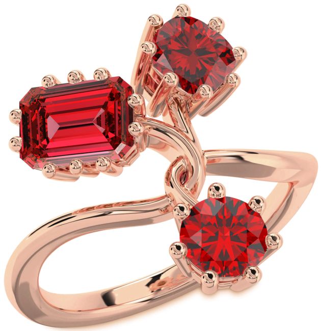 Ruby Rose Gold Ruby Cut Three Stone Birthstone Ring