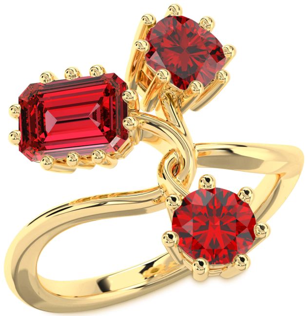 Ruby Gold Ruby Cut Three Stone Birthstone Ring