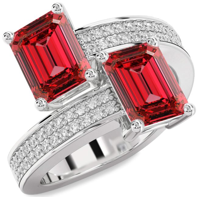 Diamond Ruby Platinum Ruby Cut Two Stone Birthstone Ring