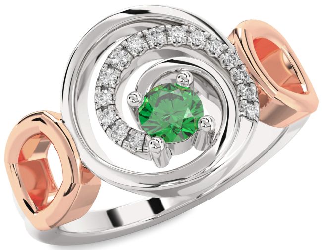 Diamond Emerald White Rose Gold Circle Ring