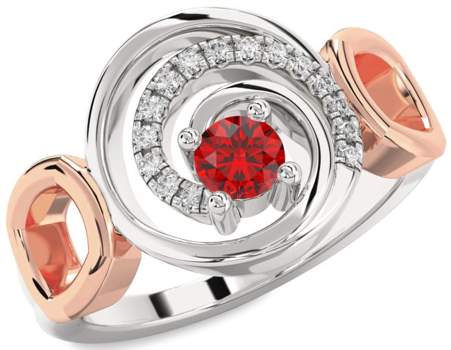 Diamond Ruby Rose Gold Silver Circle Ring