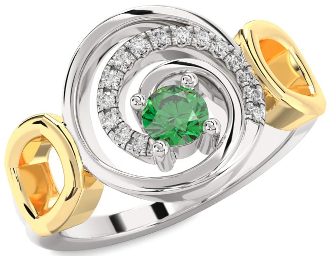Diamond Emerald Platinum & Yellow Gold Circle Ring