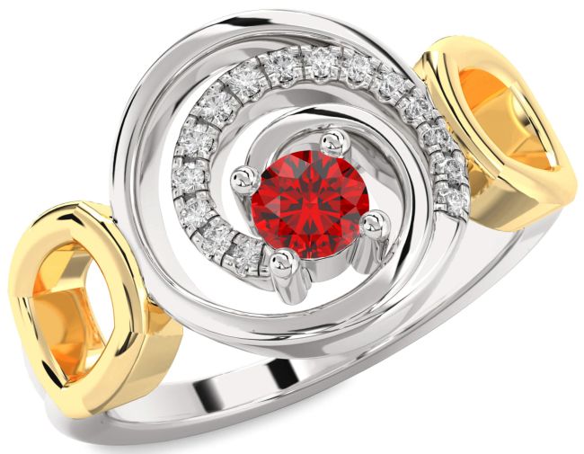 Diamond Ruby Silver & 10K gold Circle Ring