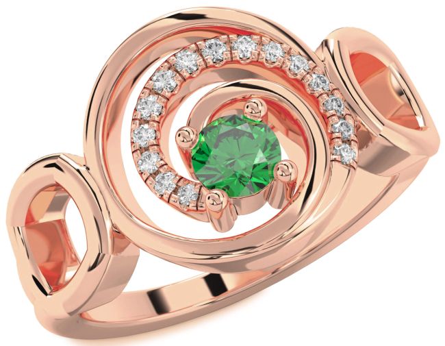 Diamond Emerald Rose Gold Circle Ring