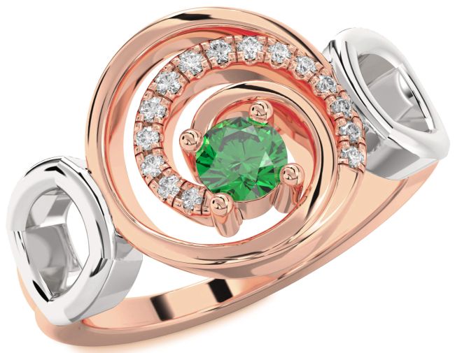 Diamond Emerald Rose Gold Silver Circle Ring