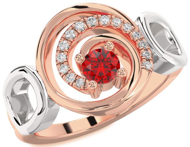 Diamond Ruby Rose Gold Silver Circle Ring