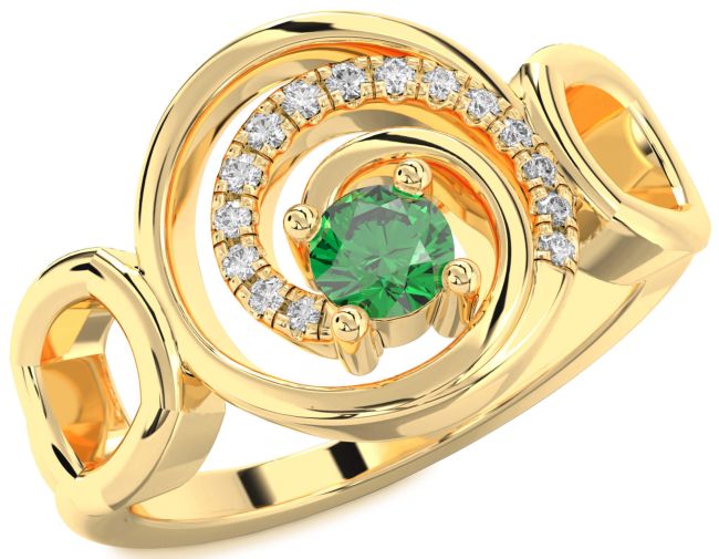 Diamond Emerald Gold Circle Ring