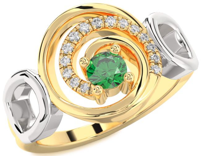 Diamond Emerald Gold Silver Circle Ring