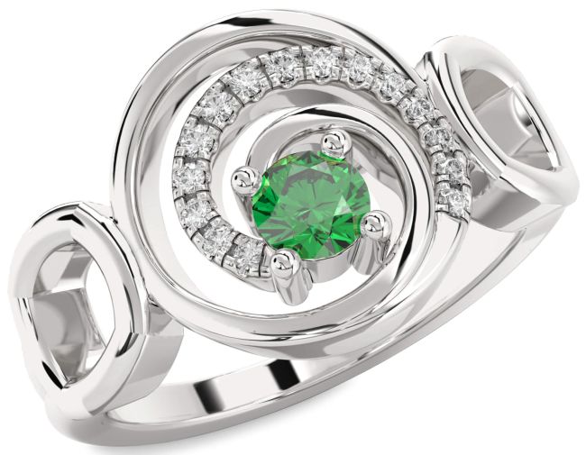 Diamond Emerald White Gold Circle Ring