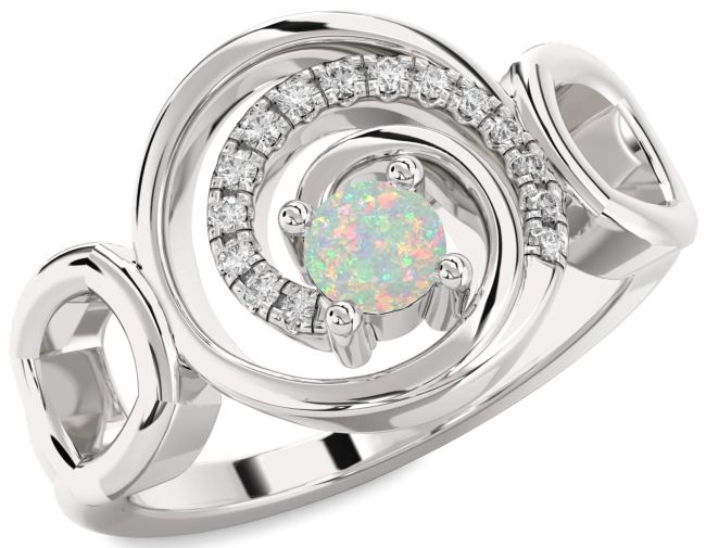 Diamond Opal Silver Circle Ring