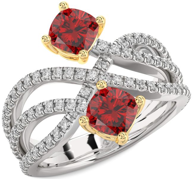 Diamond Ruby Gold Silver Infinity Cushion Two Stone Birthstone Ring