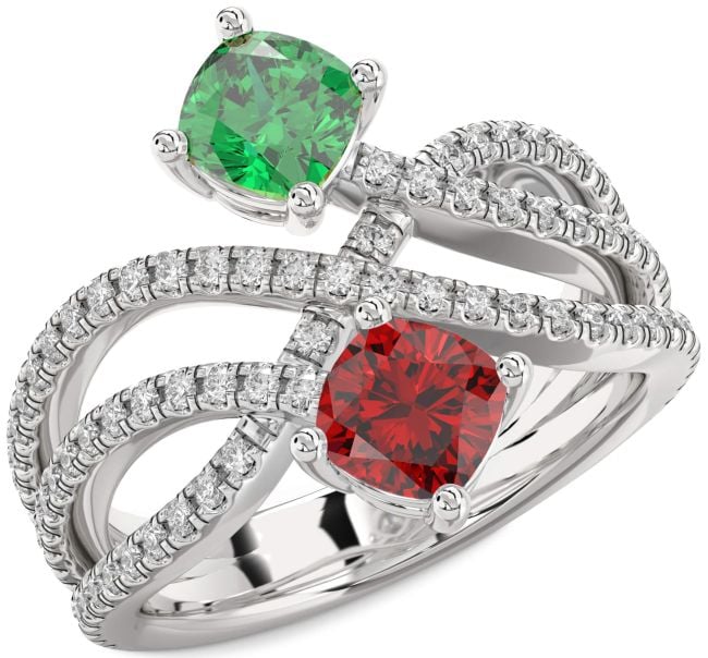 Diamond Silver Infinity Cushion Two Stone Promise Ring