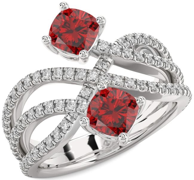 Diamond Ruby White Gold Infinity Cushion Two Stone Birthstone Ring