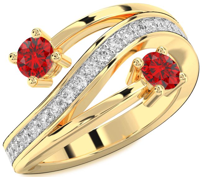 Diamond Ruby Gold Cushion Two Stone Birthstone Ring