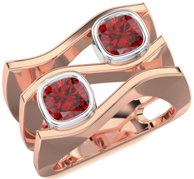 Ruby Rose Gold Silver Cushion Two Stone Birthstone Ring