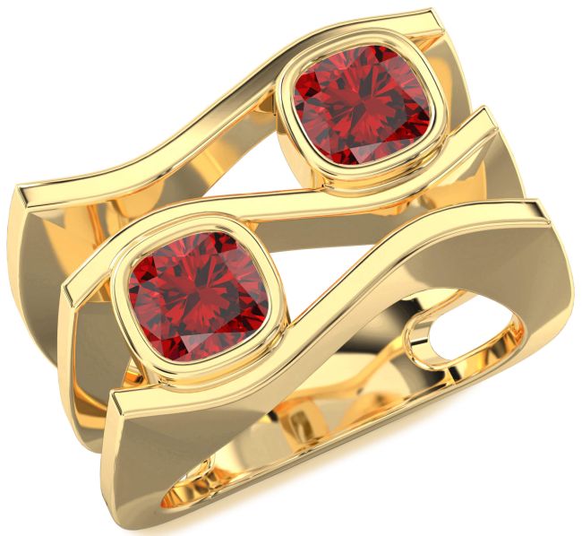 Ruby Gold Cushion Two Stone Birthstone Ring
