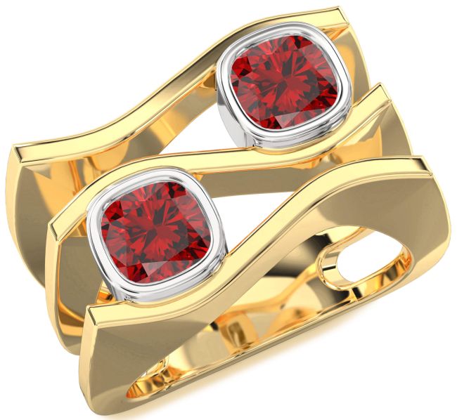 Ruby Gold Silver Cushion Two Stone Birthstone Ring