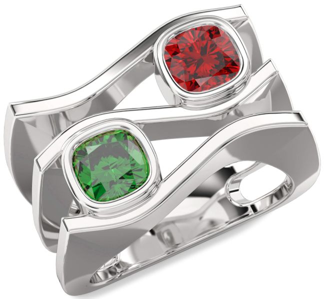 White Gold Cushion Two Stone Promise Ring