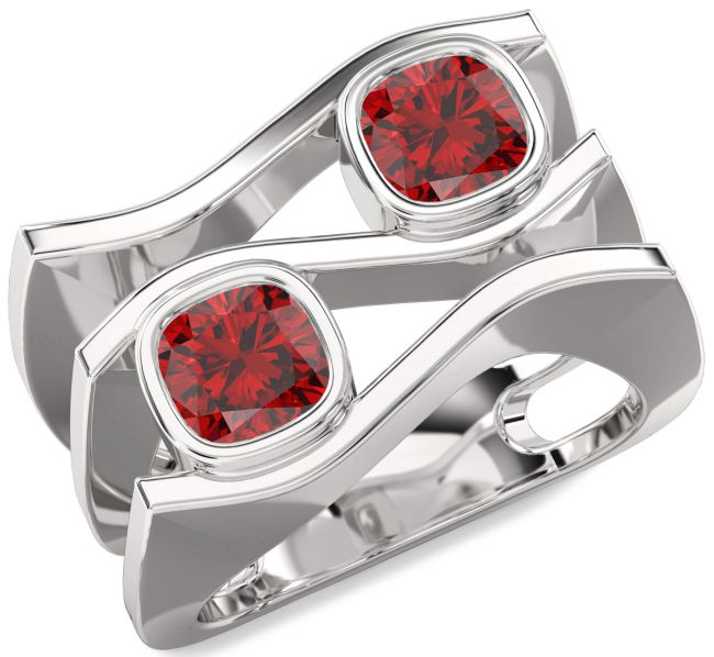 Ruby Silver Cushion Two Stone Birthstone Ring