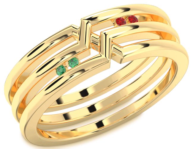Men's Emerald & Ruby Gold Band Ring