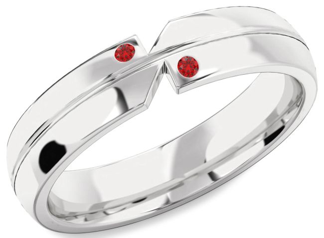 Men's Ruby Silver Two Stone Birthstone Band Ring