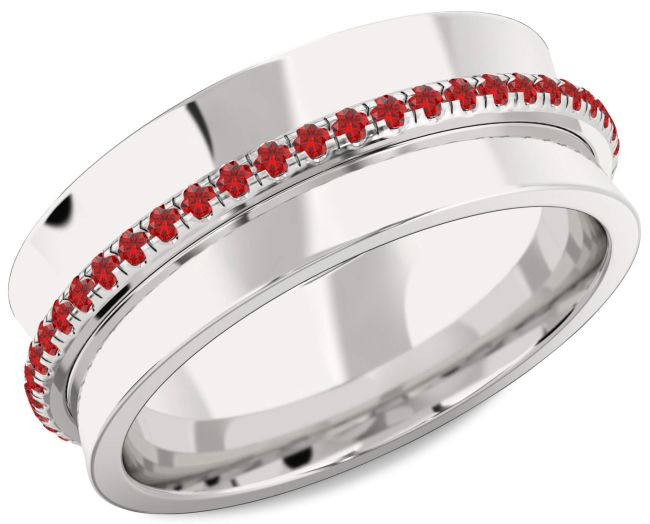 Men's Ruby Silver Wedding Band Ring