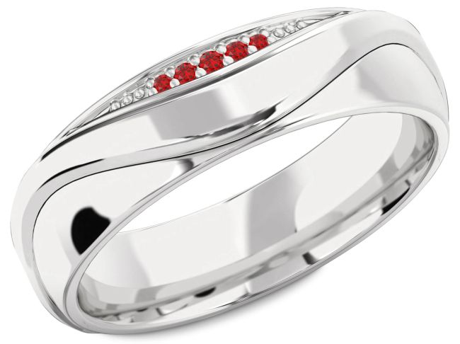 Men's Ruby Silver Wedding Band Ring