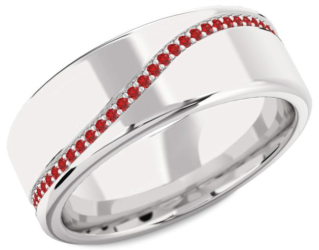 Men's Ruby Silver Wedding Band Ring
