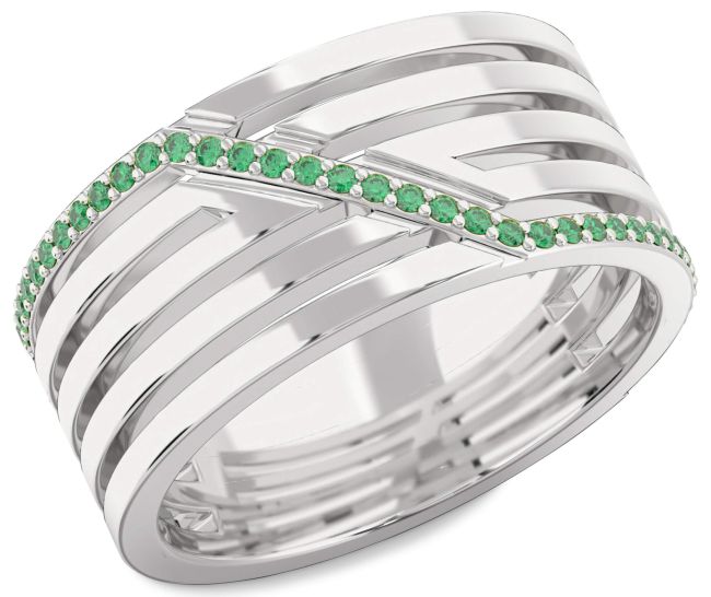 Men's Emerald Silver Band Ring