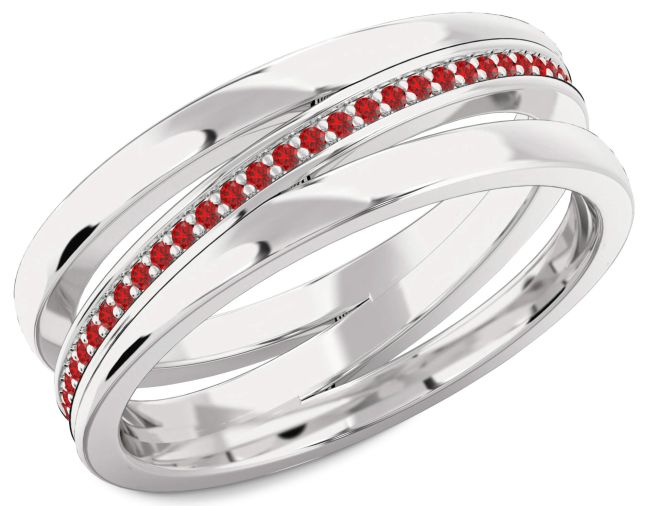 Men's Ruby Silver Wedding Band Ring