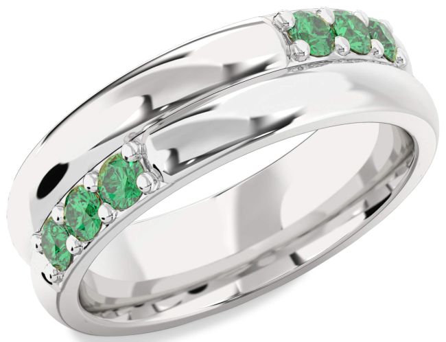 Men's Emerald Silver Band Ring
