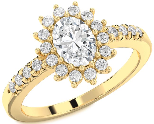 Diamond Gold Silver Halo Oval Engagement Ring