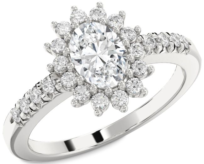 Diamond Silver Halo Oval Engagement Ring