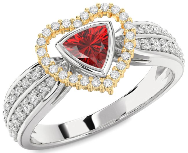 Diamond Ruby Gold Silver Heart Solitaire Engagement Ring