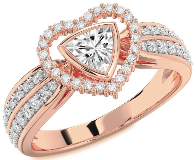 Diamond Rose Gold Silver Heart Solitaire Engagement Ring