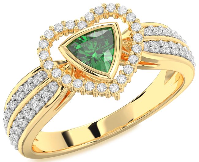 Diamond Emerald Gold Silver Heart Solitaire Engagement Ring