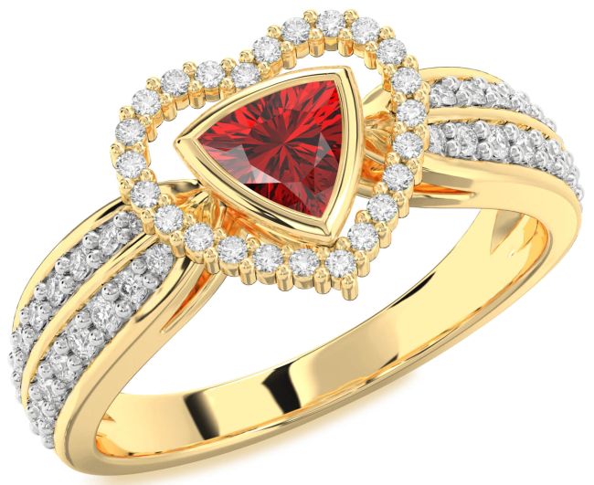 Diamond Ruby Gold Silver Heart Solitaire Engagement Ring